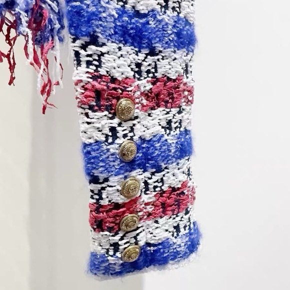 Authentic Balmain Vibrant Knit Cardigan with Blue, Red, and White Stripes - Picture 4 of 6